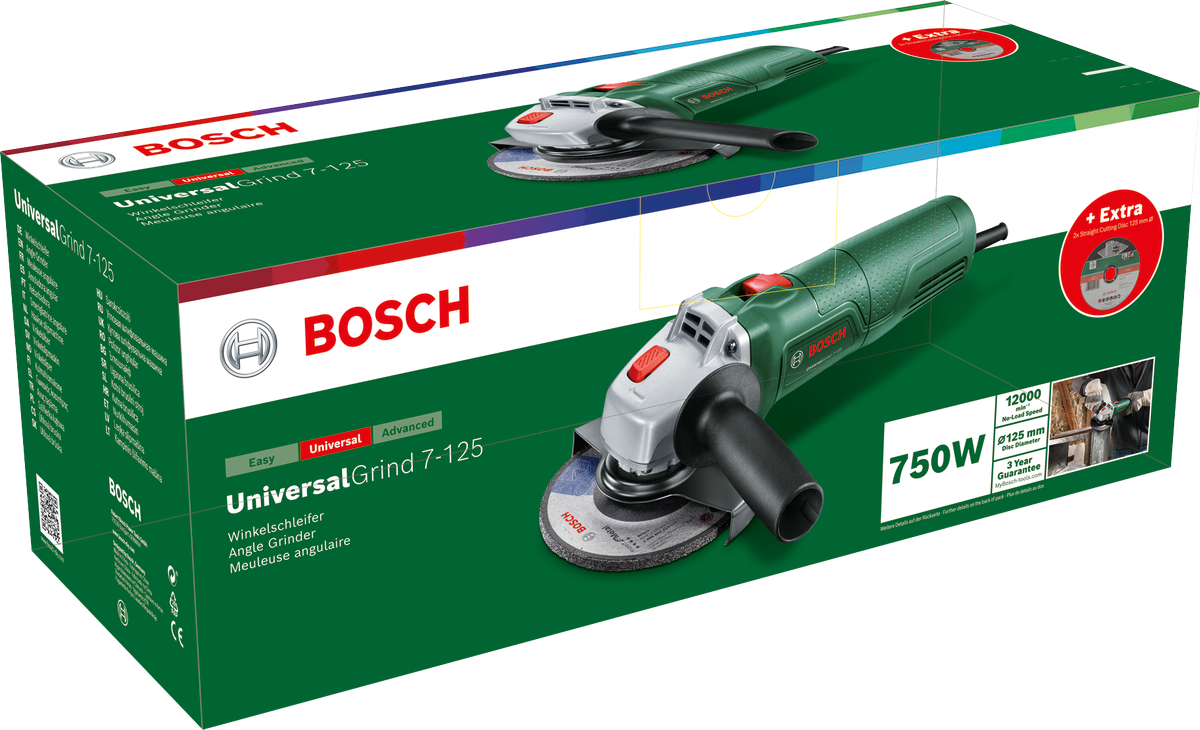 Bosch UniversalGrind 750-115 – Smerigliatrice Angolare 750W Disco 115 mm Compatta per Taglio e Smerigliatura