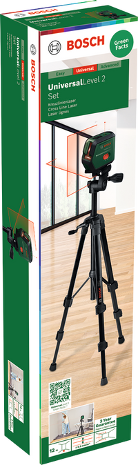 Bosch UniversalLevel 2 0603663F01 – Livella Laser a Croce con Autolivellamento, Raggio 12 m e Treppiede Incluso