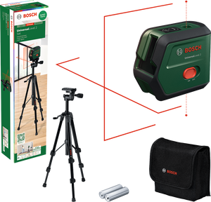 Bosch UniversalLevel 2 0603663F01 – Livella Laser a Croce con Autolivellamento, Raggio 12 m e Treppiede Incluso