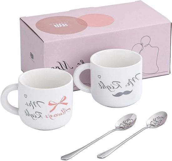 Set di Tazze da Caffè per Coppie - Regalo di Matrimonio per Coppie - Regalo di Natale per Mr e Mrs - Set di Tazze da Caffè per Matrimonio, San Valentino e Natale
