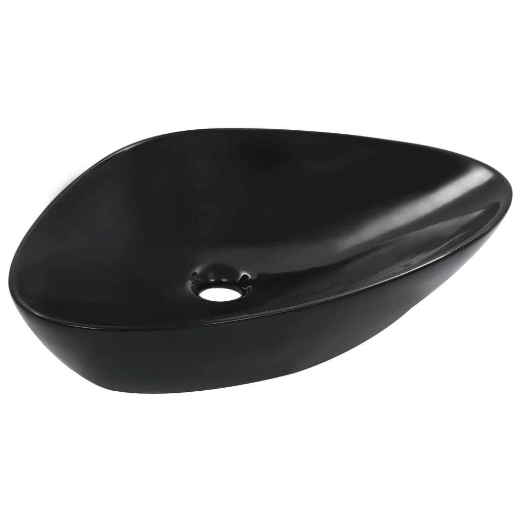 Lavabo da appoggio per l'interno del bagno cabina doccia cabina WC 58,5 x 39 cm ceramica nera 02_0002611
