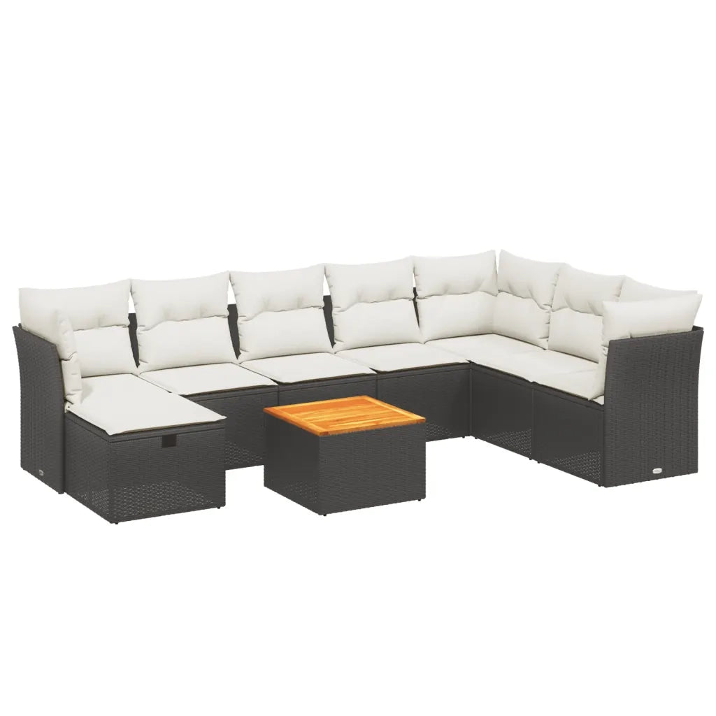 Set Divani da Giardino 9 pz con Cuscini Nero in Polyrattan
