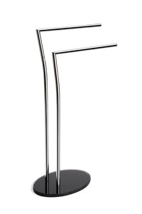 Piantana porta salviette in metallo cromato con base in vetro nera