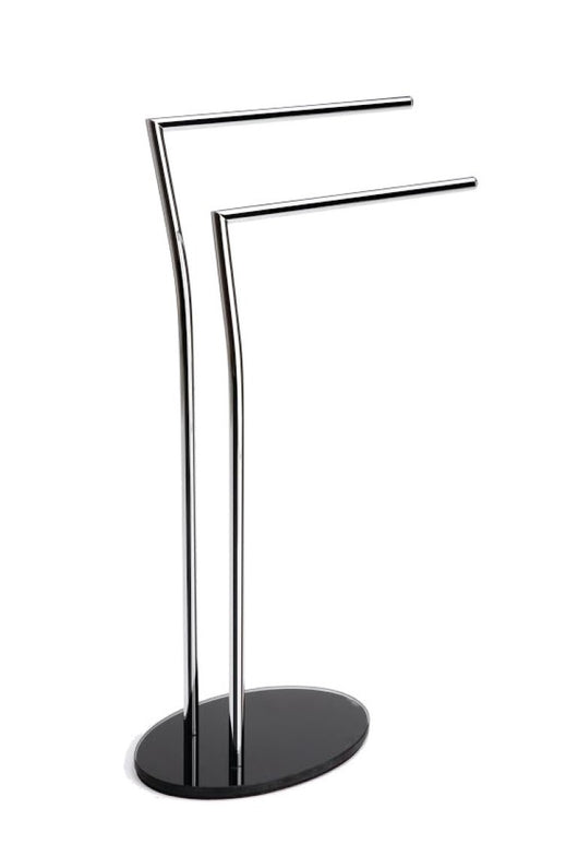 Piantana porta salviette in metallo cromato con base in vetro nera