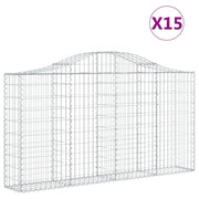 Cestini gabbioni recinzione a gabbia muro di contenimento ad arco 15 pezzi 200 x 30 x 100/120 cm ferro zincato argento 02_0040399