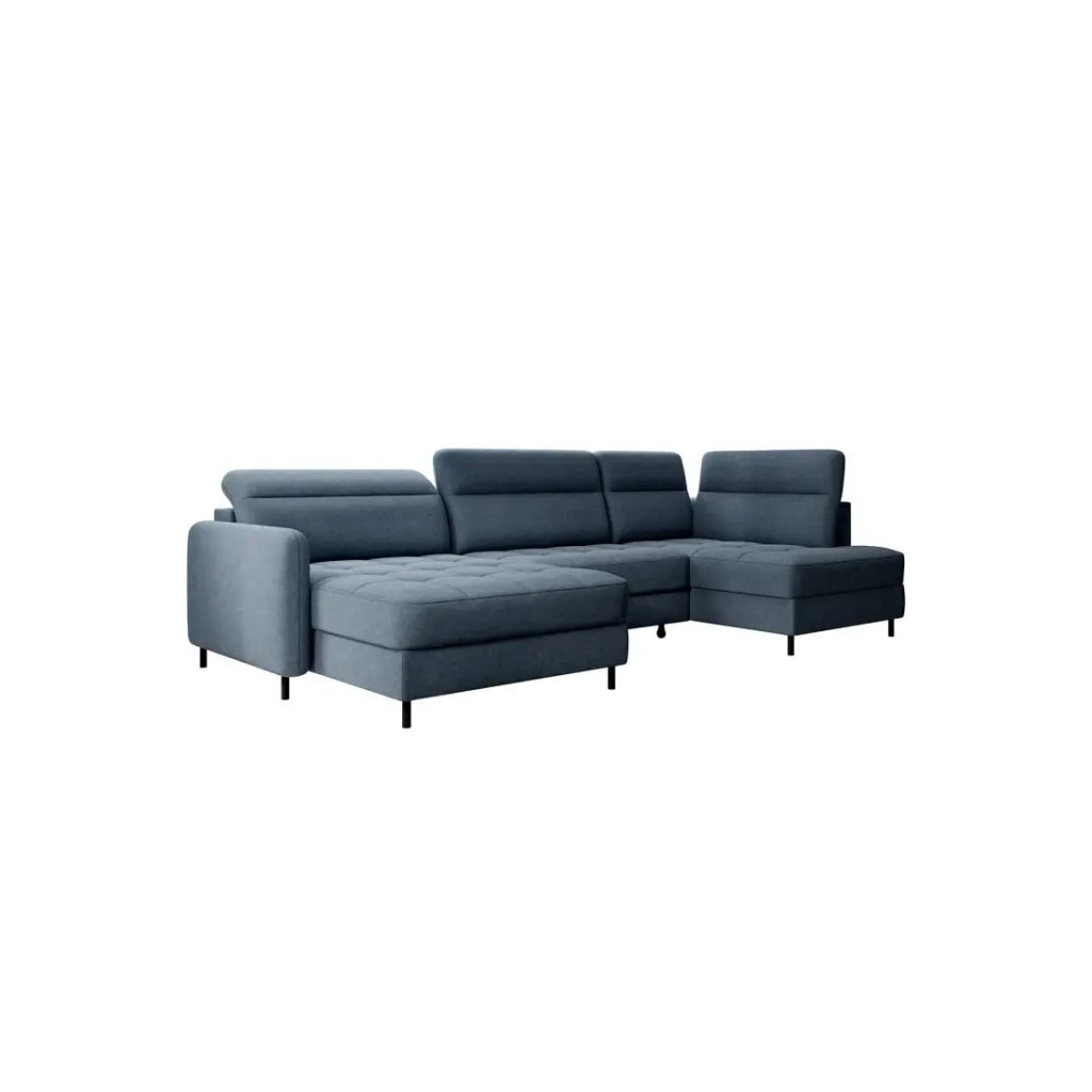 Divano ad angolo convertibile BERTHO 306 cm blu notte – Angolo sinistro con contenitore