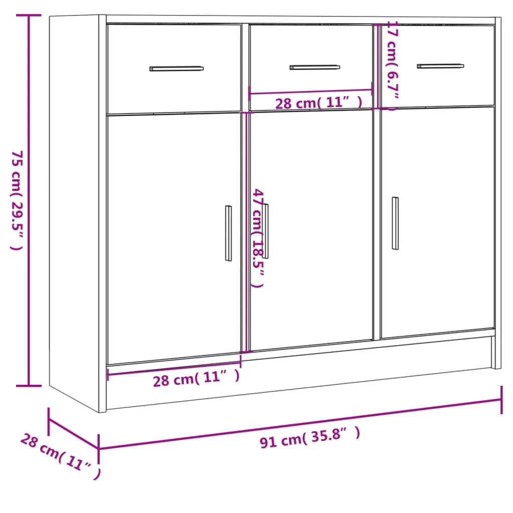 Credenza cassettiera armadio mobile contenitore organizer per cucina soggiorno salotto 91 x 28 x 75 cm legno ingegnerizzato marrone 02_0031131
