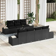 Set Divano da Giardino con cuscino 8 pcs Nero polyrattan
