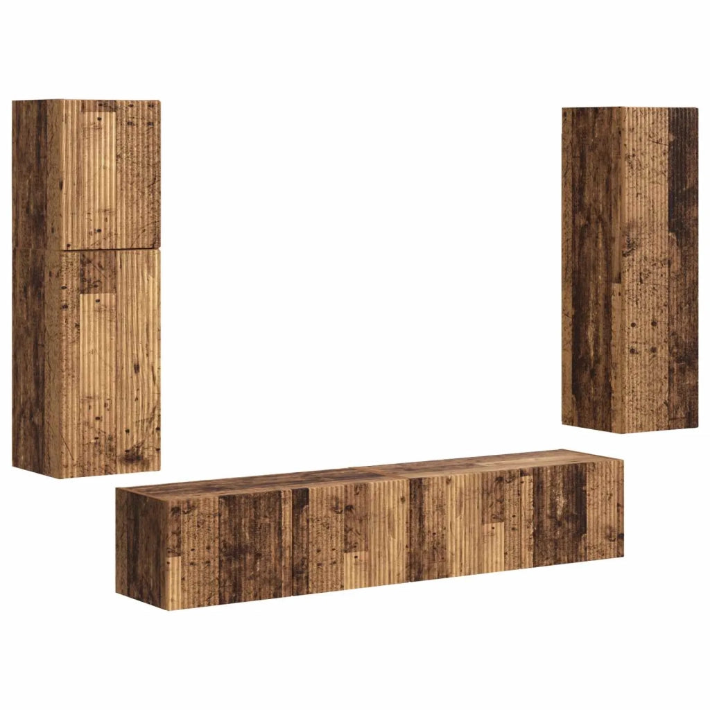 Set mobile TV 4 pz-Credenza per TV Legno vecchio Legno multistrato 695675