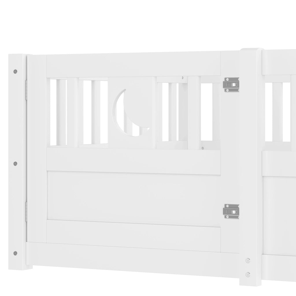 Letto bambino 90×190 cm; letto con sponda; sicurezza; stelle e luna; senza materasso; in legno; bianco