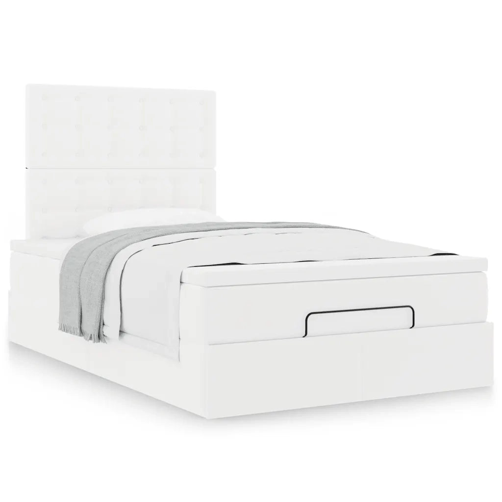 Struttura Letto Pouf con Materasso Bianco 120x200 cm Similpelle