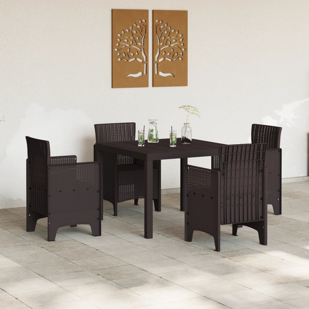 Set da Pranzo da Giardino 5 Pezzi Marrone Poly Rattan