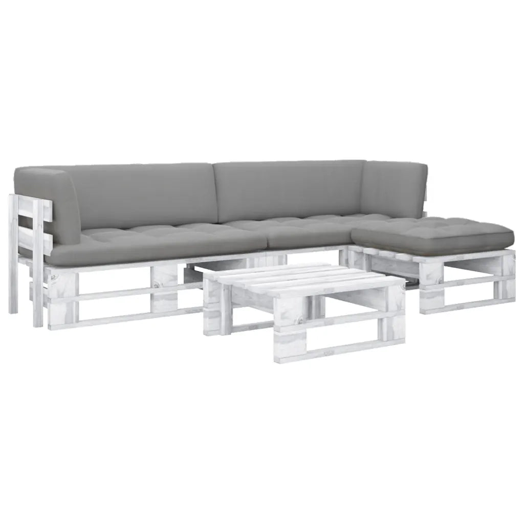 Set Divani a Pallet e Cuscini 4 pz in Pino Impregnato Bianco cod mxl 47979