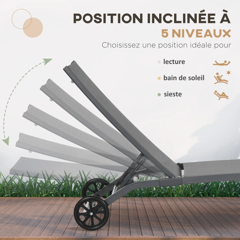 Lettino da sole pieghevole in alluminio con textilene ¨C zephmum ¨C 2 pezzi grigio scuro
