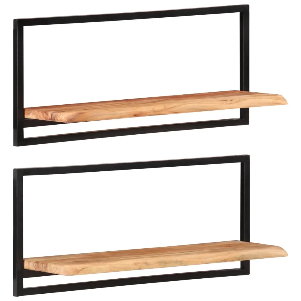 Mensole Parete 2pz 80x25x35 cm Legno Massello Acacia e Acciaio 338458