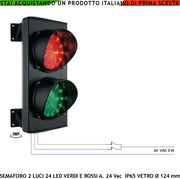 Semaforo 2 Luci Led Schede 24 Led Rossi e 24 Led Verdi Alimentazione 24 Vac 3 W Vetri Effetto Lente Ø 124 mm Luce Puntiforme Corpo Alluminio da Parete IP65 Orientabile Orizzontale 180 Gradi Ricambio