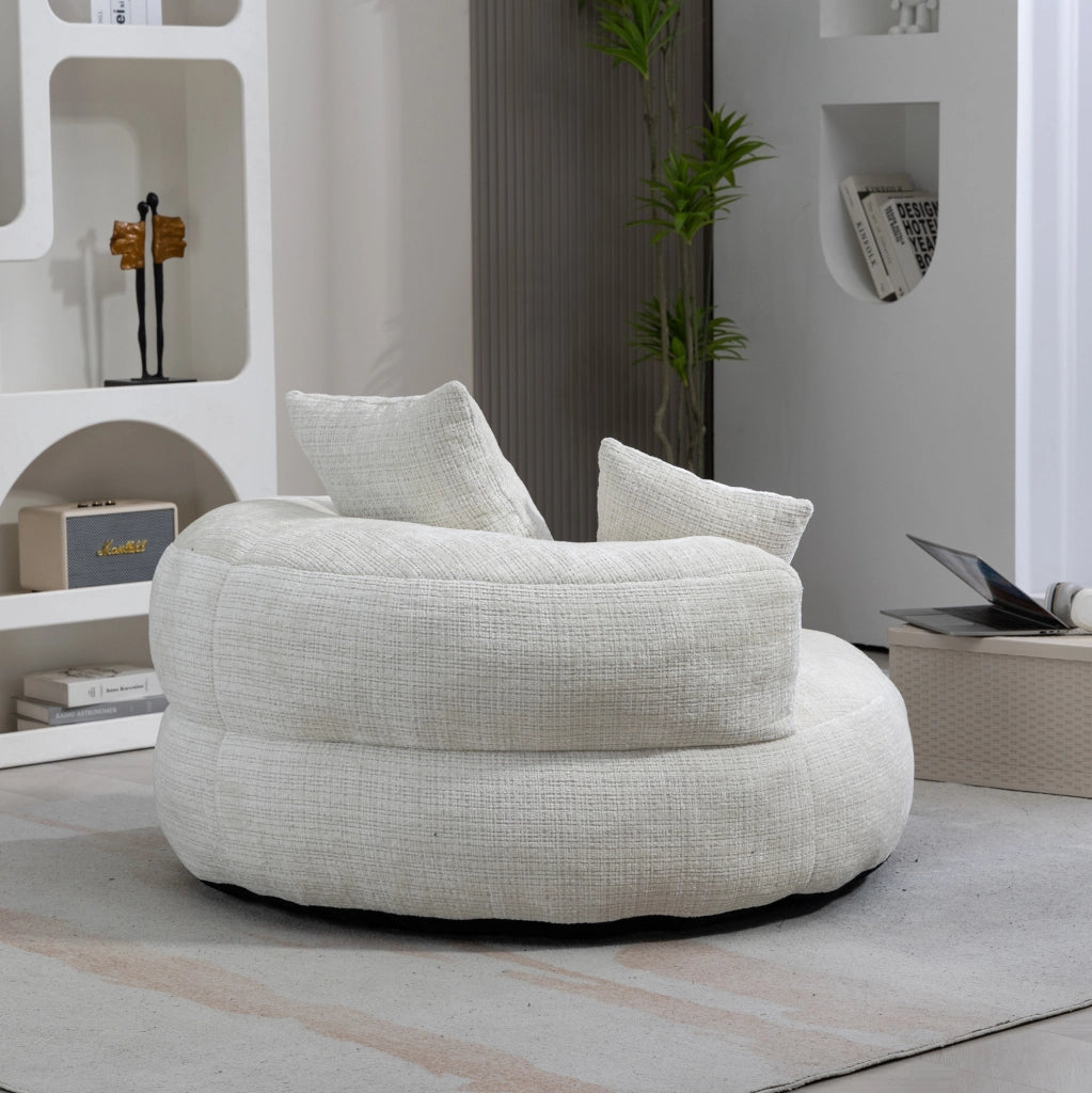 Sitzsack poltrona lazy in ciniglia beige 108x108x52 cm con schienale alto e braccioli