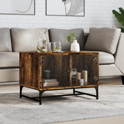 Tavolino da Salotto con Ante in Vetro-Tavolino da soggiorno Rovere Fumo 68,5x50x50 cm