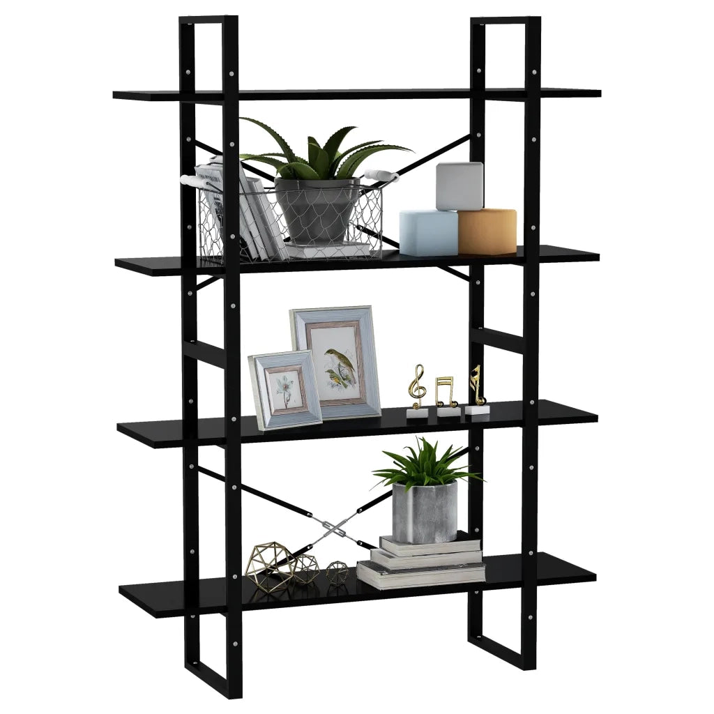 Libreria a 4 Ripiani Nera 100x30x140 cm in Legno Multistrato 806478