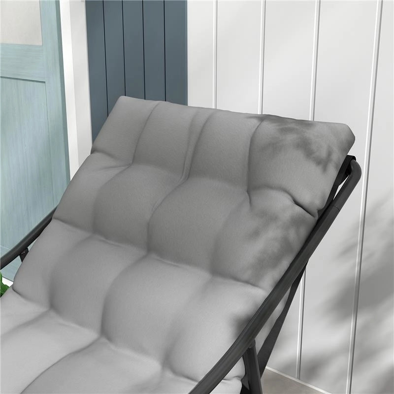 POLTRONA DA GIARDINO CON CUSCINO IMBOTTITO, IN ACCIAIO E POLIESTERE, 62X110X88 CM, GRIGIA E NERA