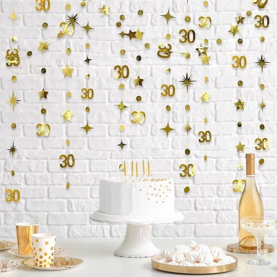 Decorazione per Festa - Slinga con Stelle d'Oro - Slinga per Bandiera - Decorazione per Festa - Fondo per Compleanno - 30° Compleanno - 9,8 Metri di Papier