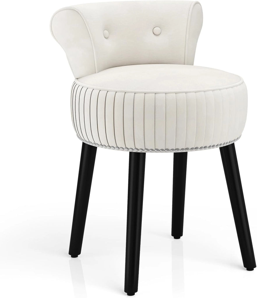 Sedia per toeletta, sgabello da trucco con schienale, sedia imbottita in velluto con gambe in legno di gomma, moderna poltrona senza braccioli, per camera da letto, spogliatoio, soggiorno