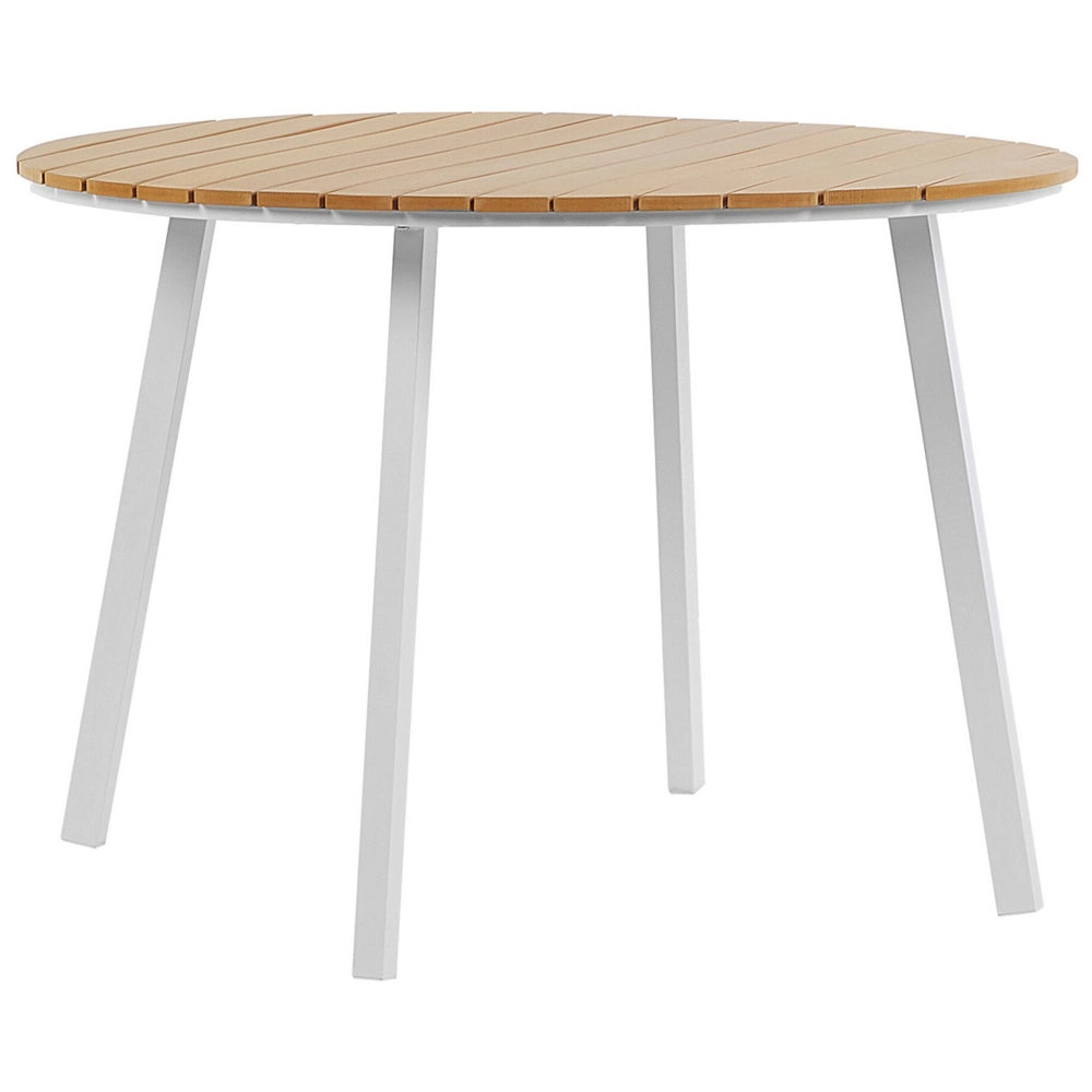Tavolo da pranzo per esterni leggero legno plastica legno piano a doghe struttura in alluminio gambe rotonde 105 cm 4 posti