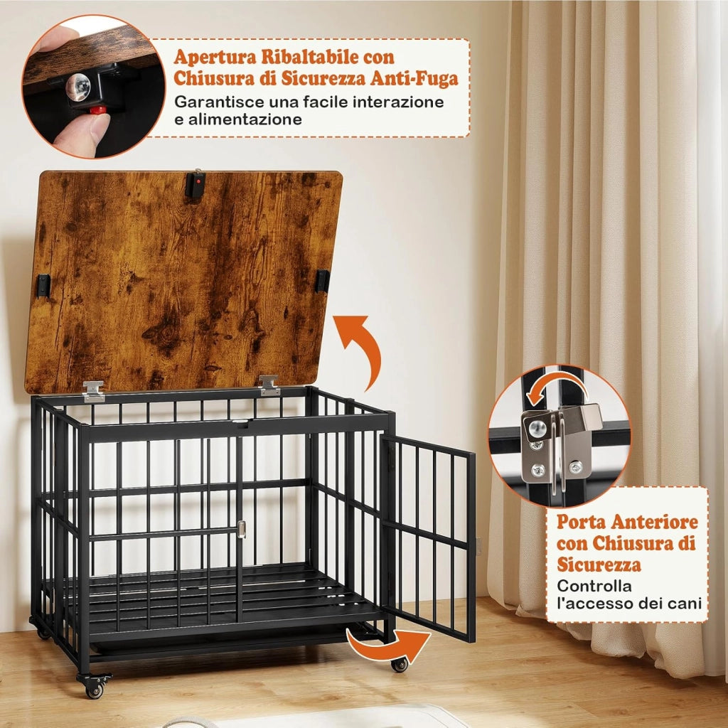 Cuccia Pieghevole per Cani, Casetta Resistente alle Masticazioni con Porta e Ruote Bloccabili per Razze Piccole, Cuccia Decorativo da Interno per Animali Domestici (80 x 61 x 64 cm)