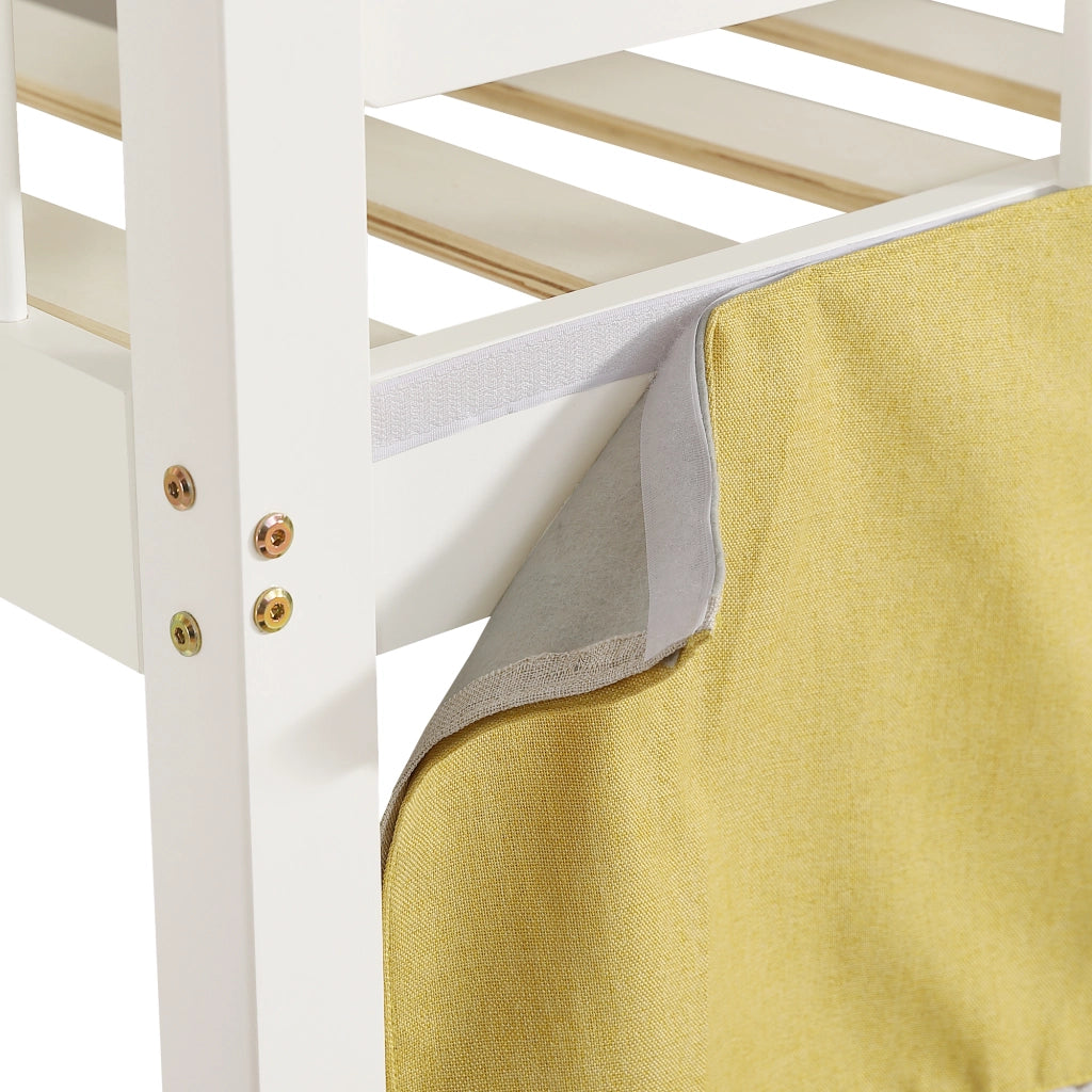 DESMIU Letto a castello bambino 90 × 200 cm 2 posti con scala, barriera e scivolo, senza materasso, in MDF e pino, bianco