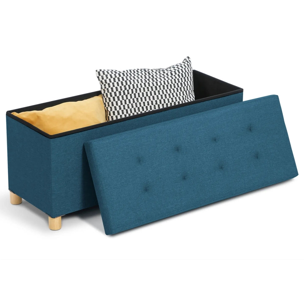 IDMarket - Panca contenitore in tessuto blu anatra 100 cm