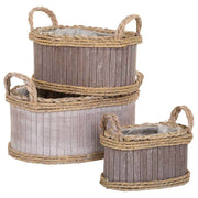 Set di 3 cestini ovali in legno grigio