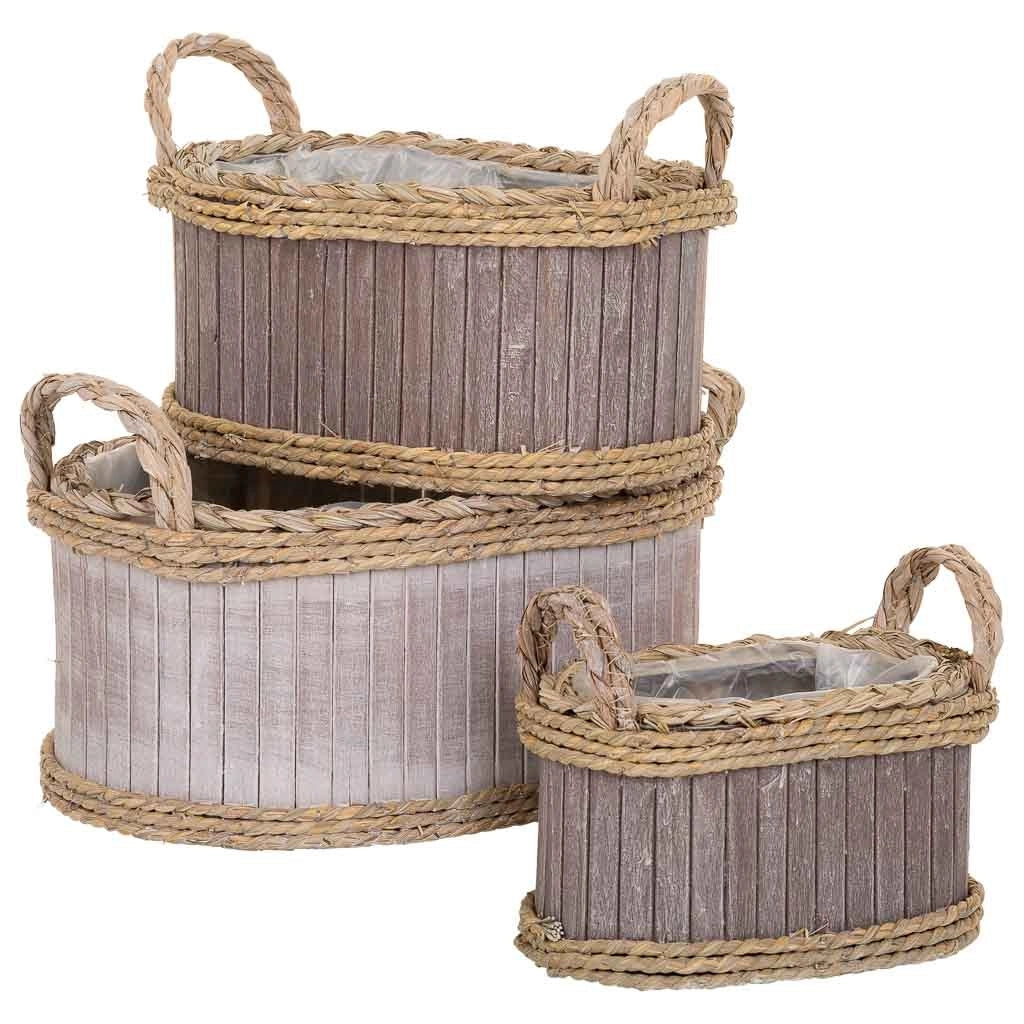 Set di 3 cestini ovali in legno grigio