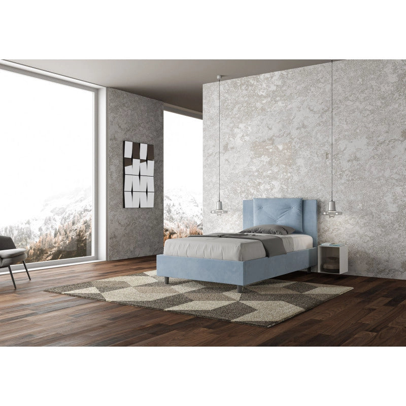 Letto imbottito Piazza e mezzo 110x200 cm Appia - Con rete,Microfibra,Azzurro