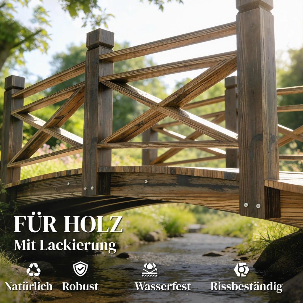 Ponte da giardino in legno con ringhiera ¨C Xylo ¨C 174x78x57.5 cm effetto anticato carbonizzato
