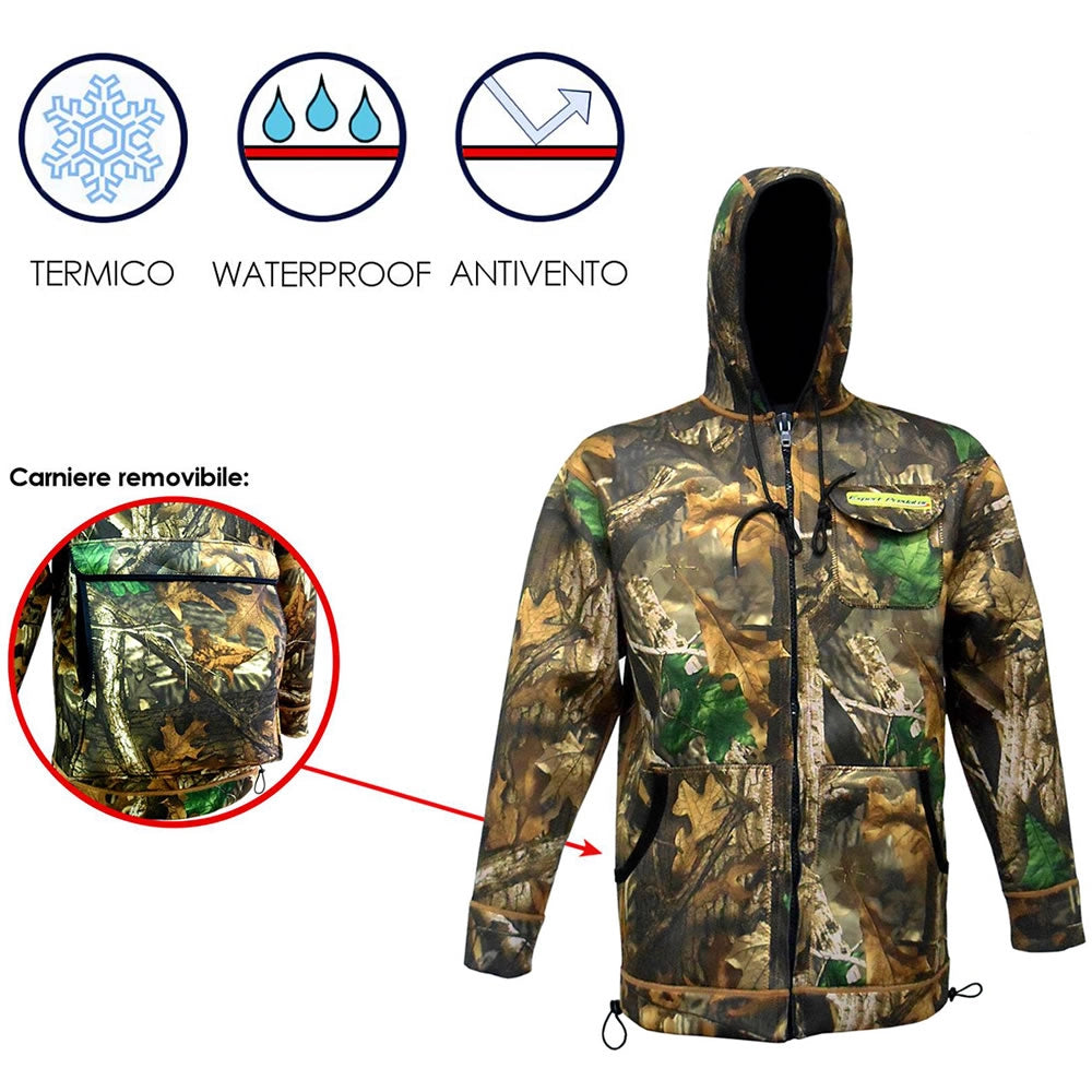 Giacca in neoprene mimetica impermeabile xxxl con cappuccio