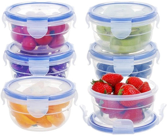 Set di contenitori alimentari in plastica BPA-free, 0,3L, con coperchio, rotondi, piccoli, stivellabili, ermetici, resistenti a lavastoviglie, forno a microonde e congelatore (blu)