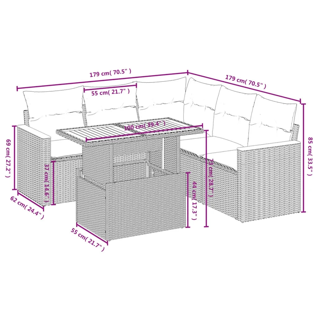Set Divano da Giardino 6 pz con Cuscini Beige in Polyrattan 3273075