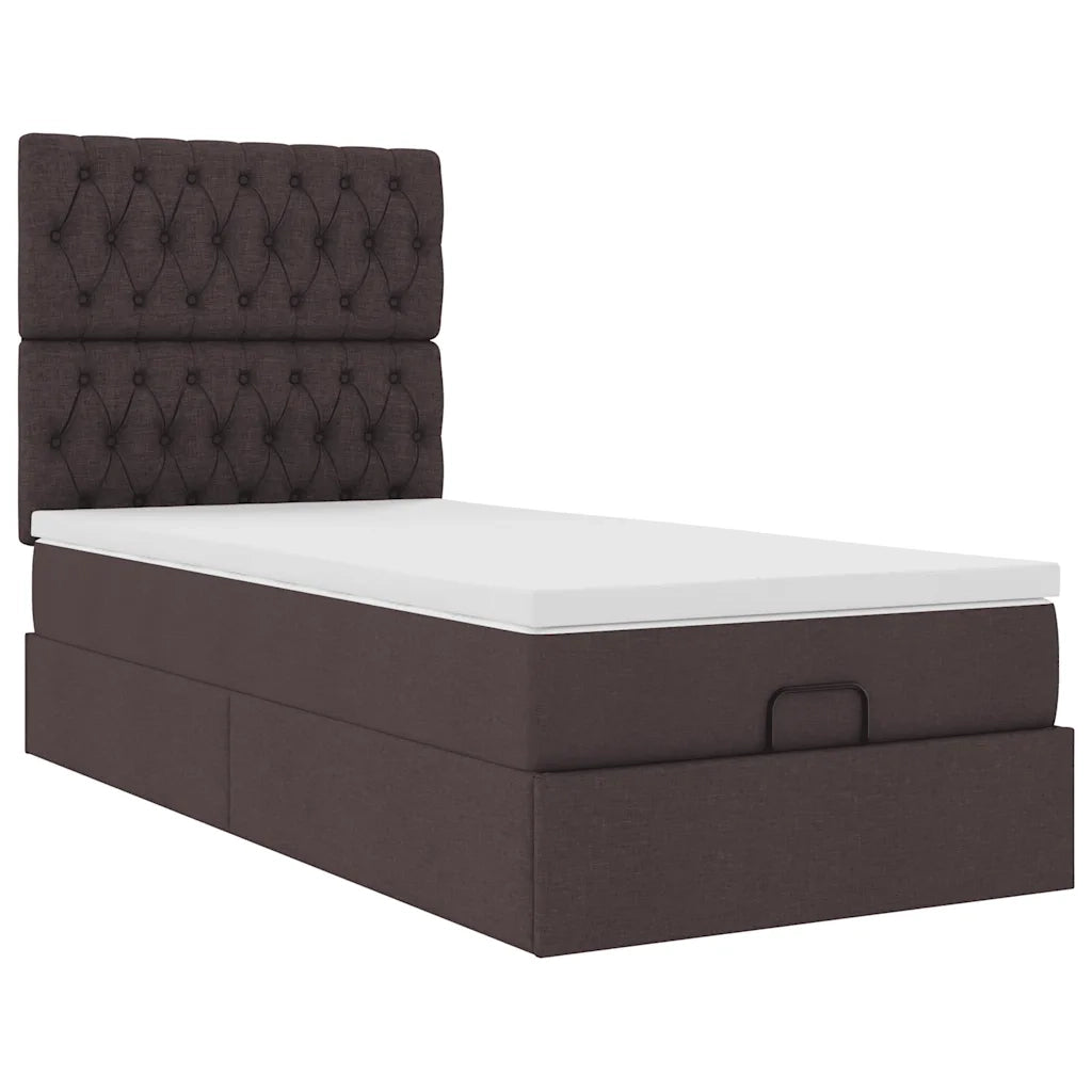 vidaXL Pouf Letto con Materasso e LED Marrone Scuro 90x200 cm Tessuto