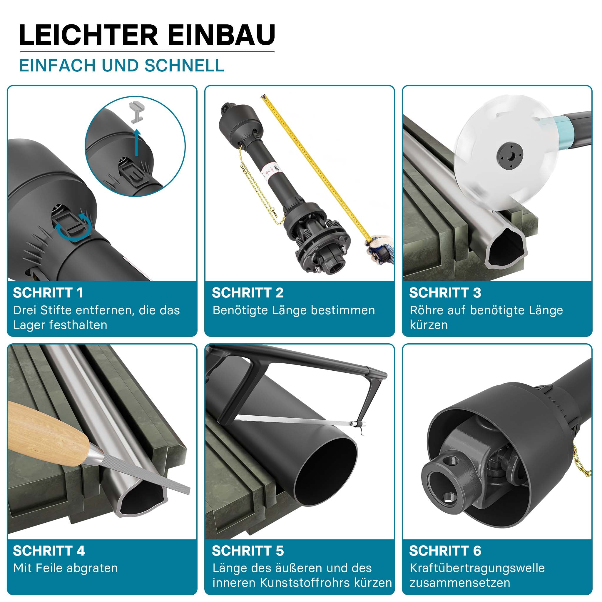 Albero cardanico T4 Giunto 1250-1375mm 460Nm 540rpm Cardano 40kW (55CV) 35mm rotondo 1 3/8" 6 denti
