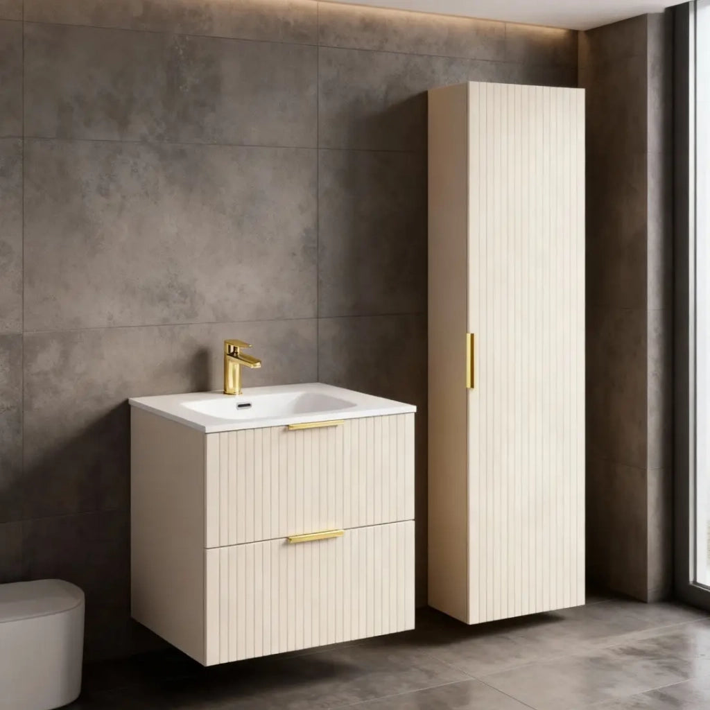 Set da bagno NOXERA 60 cm - Marrone congo - Lavabo incassato + colonna sospesa