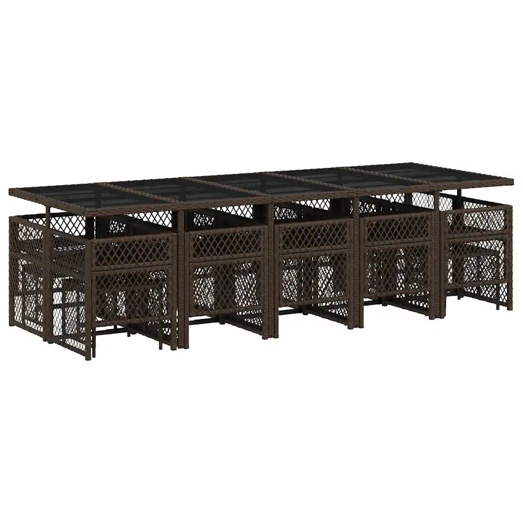 Set da Pranzo da Giardino 15 pz con Cuscini Marrone Polyrattan 3210813