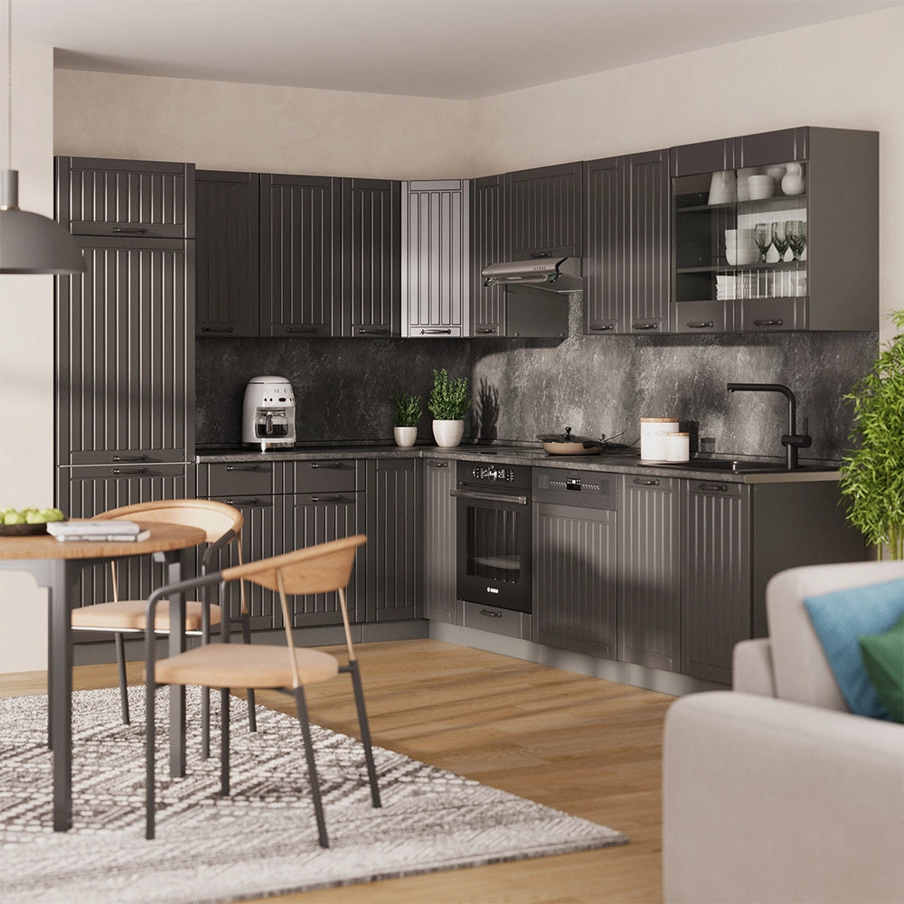 Cucina angolare completa Fame-Line Grigio scuro/Antracite 287 x 60 cm, PL Rovere Vicco