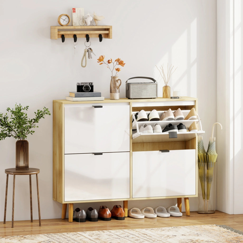 Scarpiera Moderna con 4 Cassetti ¨C Zephmum ¨C 105x24x92.5 cm, Bianco