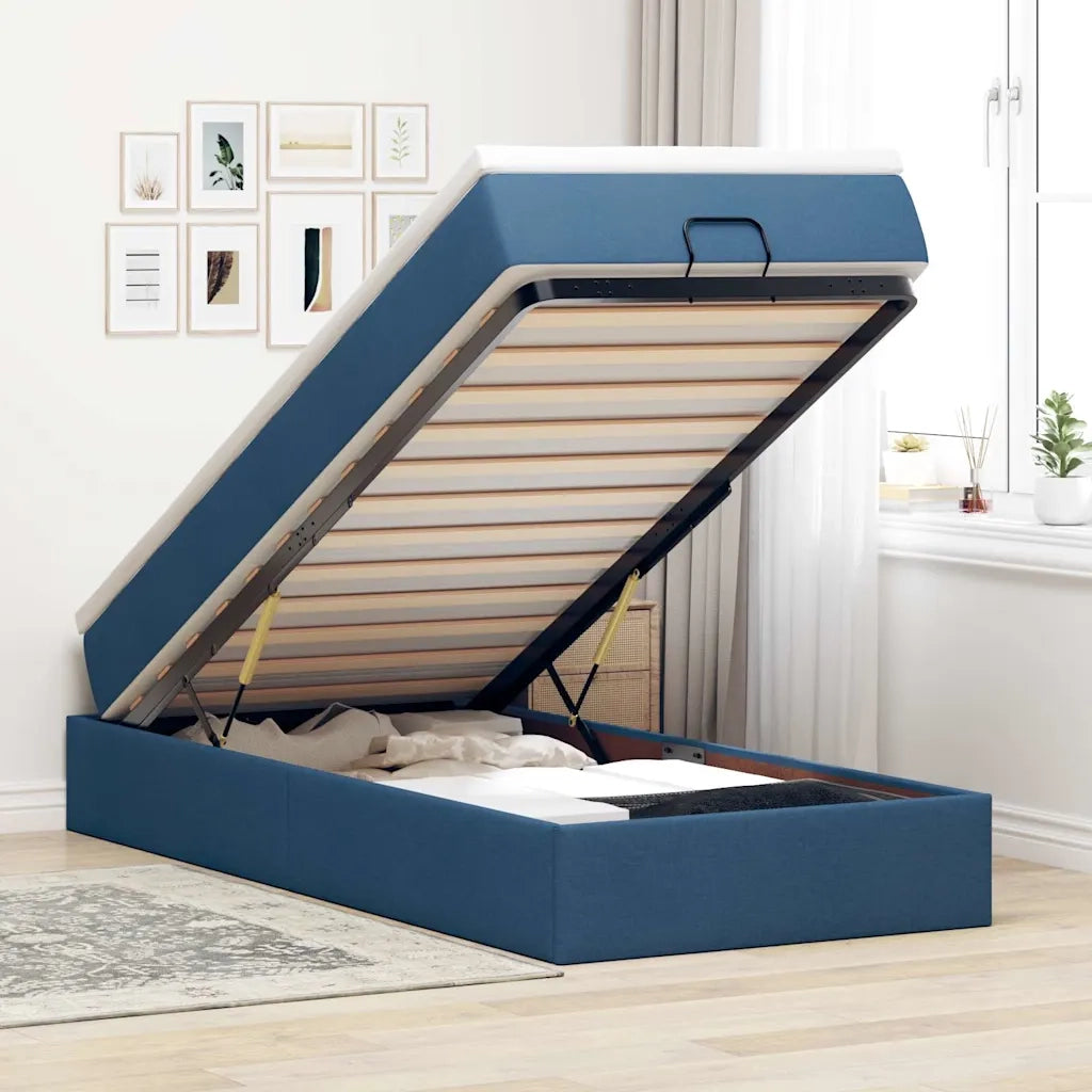 Struttura Letto Pouf con Materasso Blu 90x190 cm in Tessuto 3311077