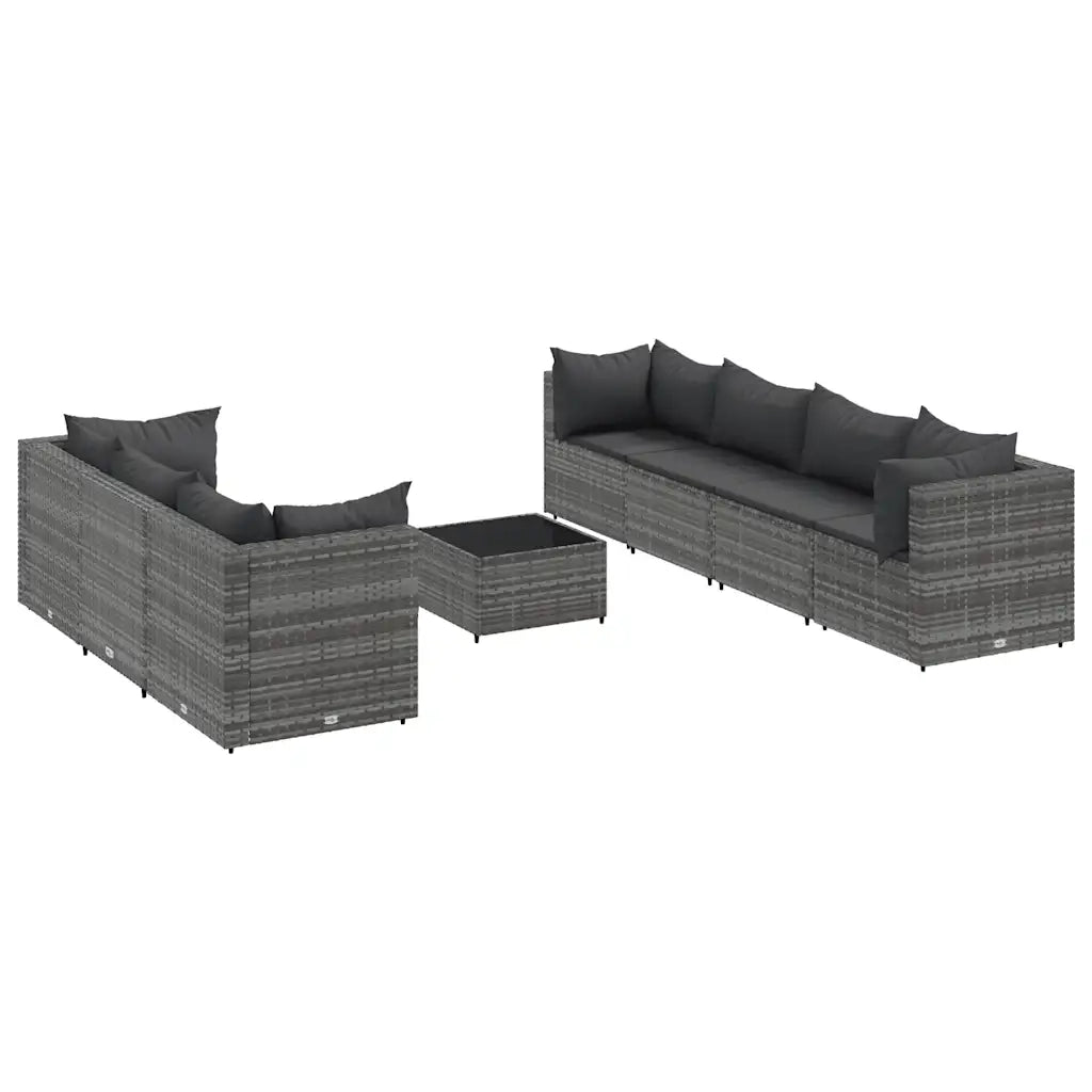 Set Divani da Giardino 8 pz con Cuscini in Polyrattan Grigio