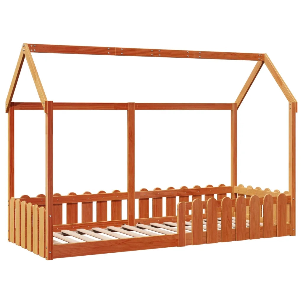 Giroletto Casetta Bambini | Letto Infantile | Lettino Marrone Cera 80x200 cm Massello Pino