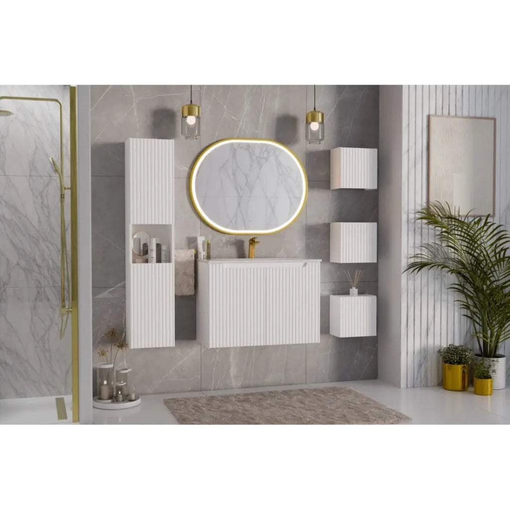 Mobile sottolavabo VANO – 2 ante – Bianco alpino – L80 × P39 × H57 cm – Da appendere