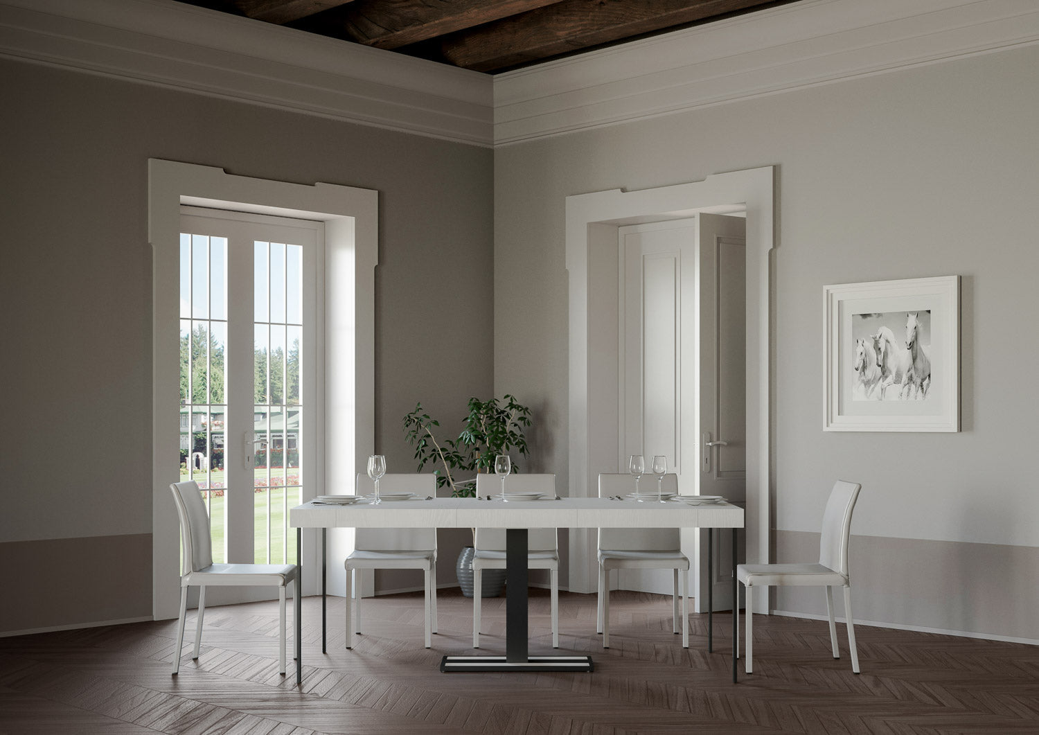 Consolle Allungabile 90-300x40x77 cm in Nobilitato Bianco