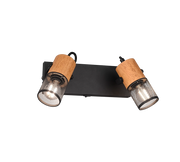 Faretto Led E27 Barra 2 Spots Cilindri Gabbia Metallo Nero e Legno Tosh GD Trio