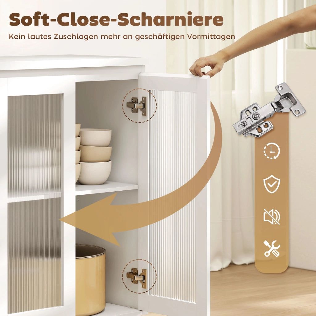 Credenza con 4 cassetti e 2 ante in vetro ¨C zephmum ¨C Bianco MDF 120x40x90